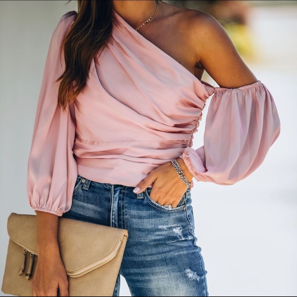 Vici satin one shoulder blouse